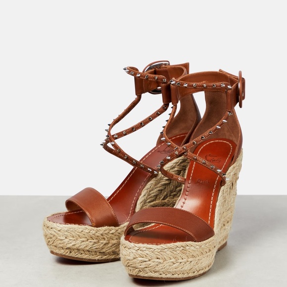 NEW IN BOX Christian Louboutin Chocazeppa Spikes 120 Leather Wedge Sandal - Picture 3 of 11